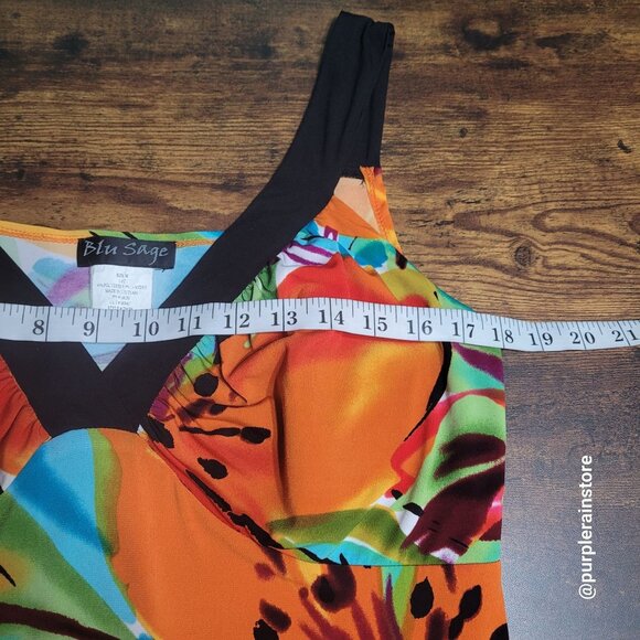 Vtg Blu Sage Floral Tropical Slip Dress M Stretch Beach Resort Vacation 90's Y2K - Picture 7 of 10